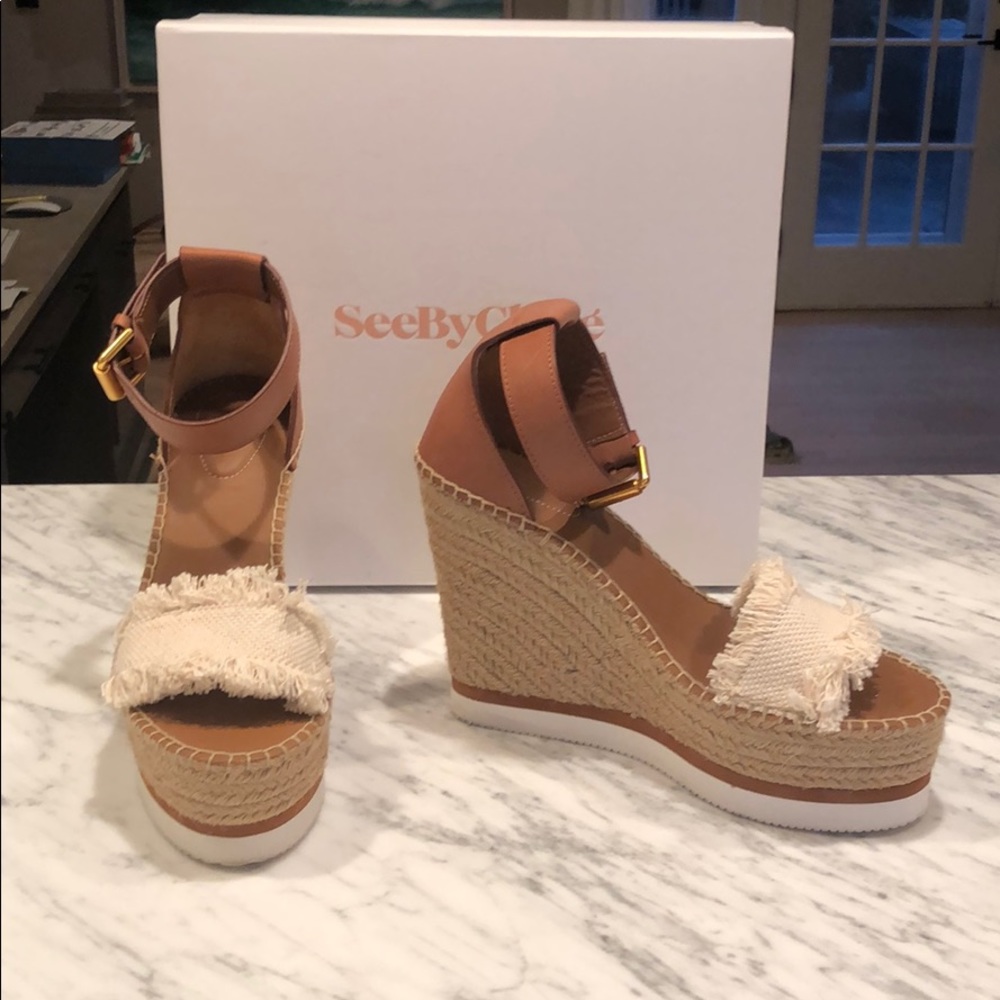 See by Chloe Glyn Fringe Wedge Espadrilles